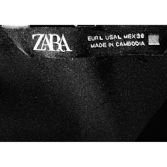 ZARA Black Satin Button Up Long Sleeve Blouse Top Womens Size L Work Minimalist - Picture 6 of 11